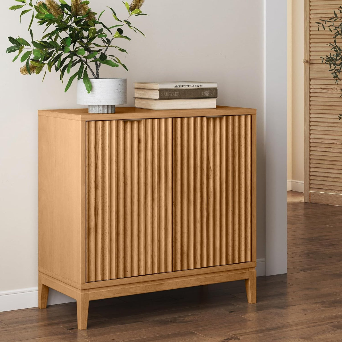 Modern Fluted‑Door Wood Sideboard Cabinet