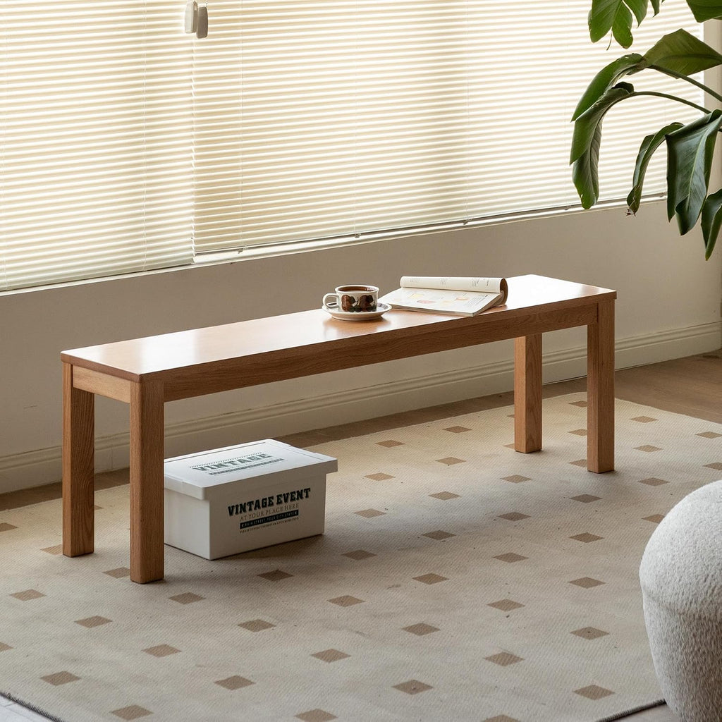 Rectangular Solid Oak Wood Dining Bench