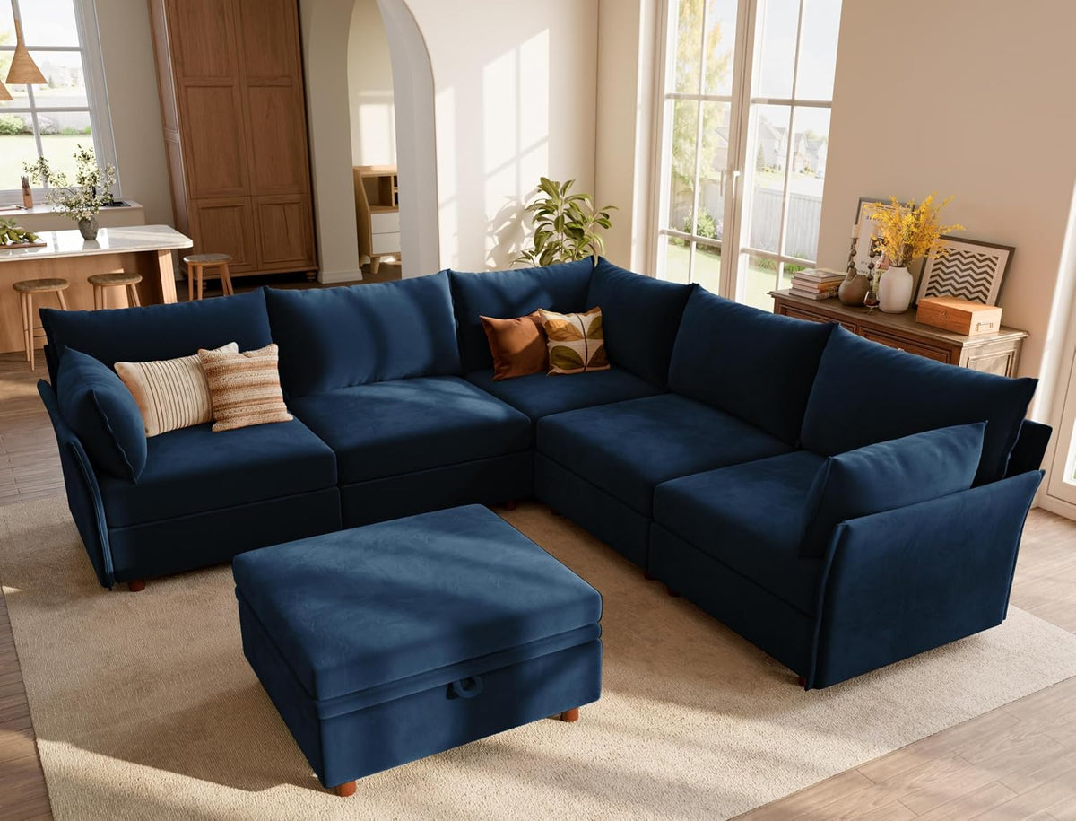 Velvet L‑Shape Modular Sectional Sofa