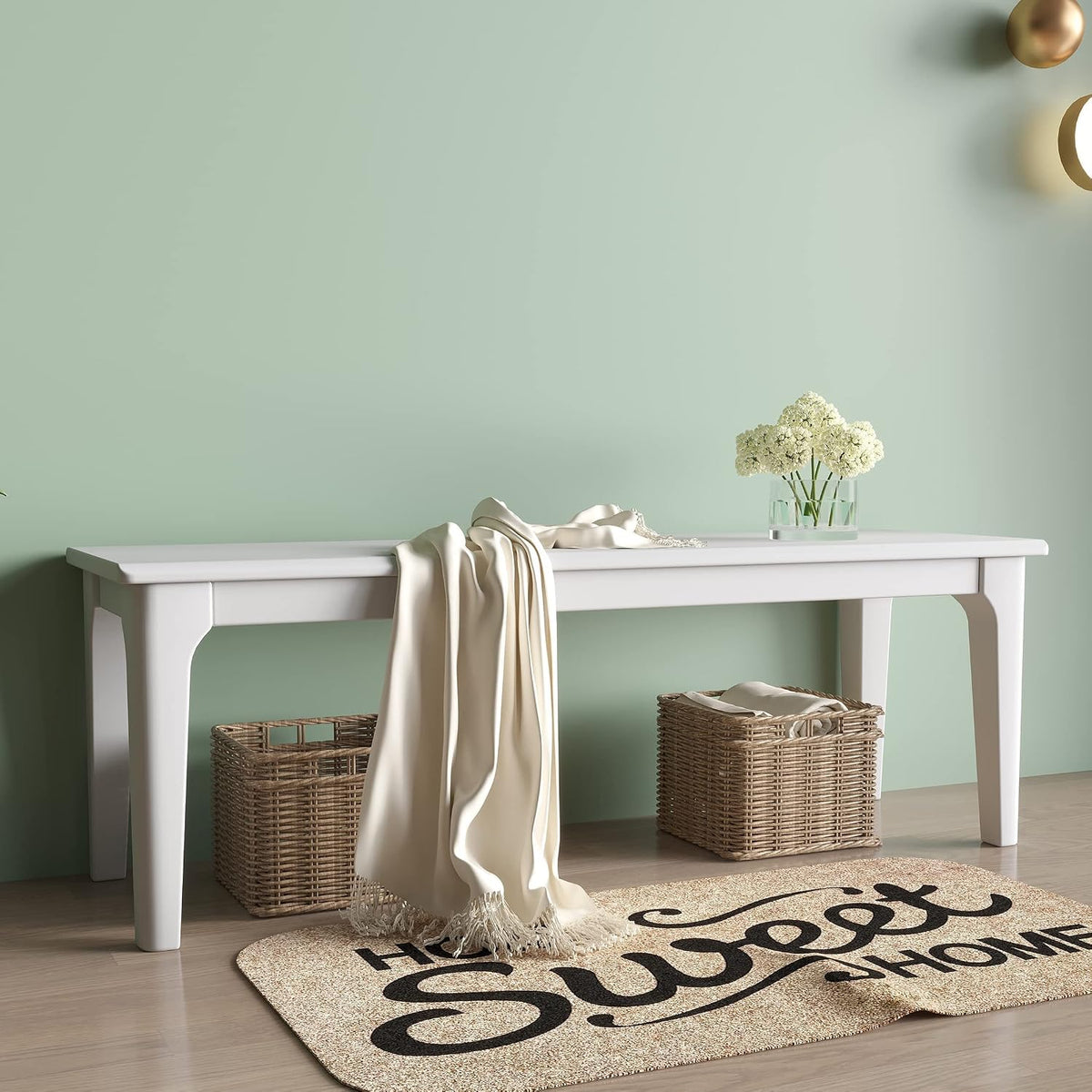 Solid Oak Wood Dining Entryway Bench