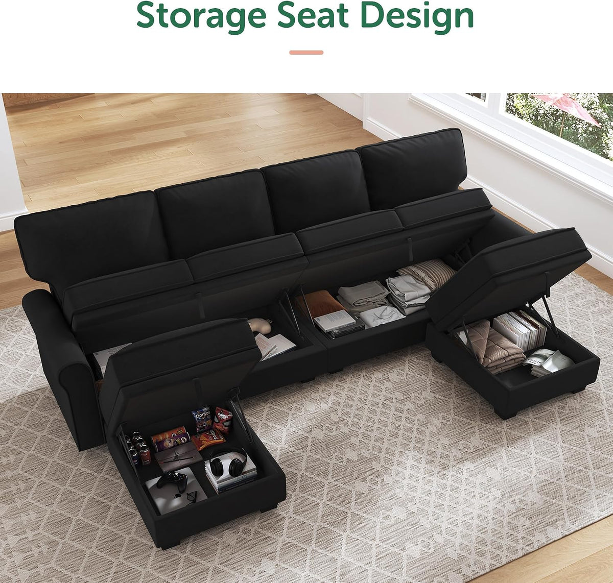 Velvet U‑Shaped Convertible Sectional Sofa