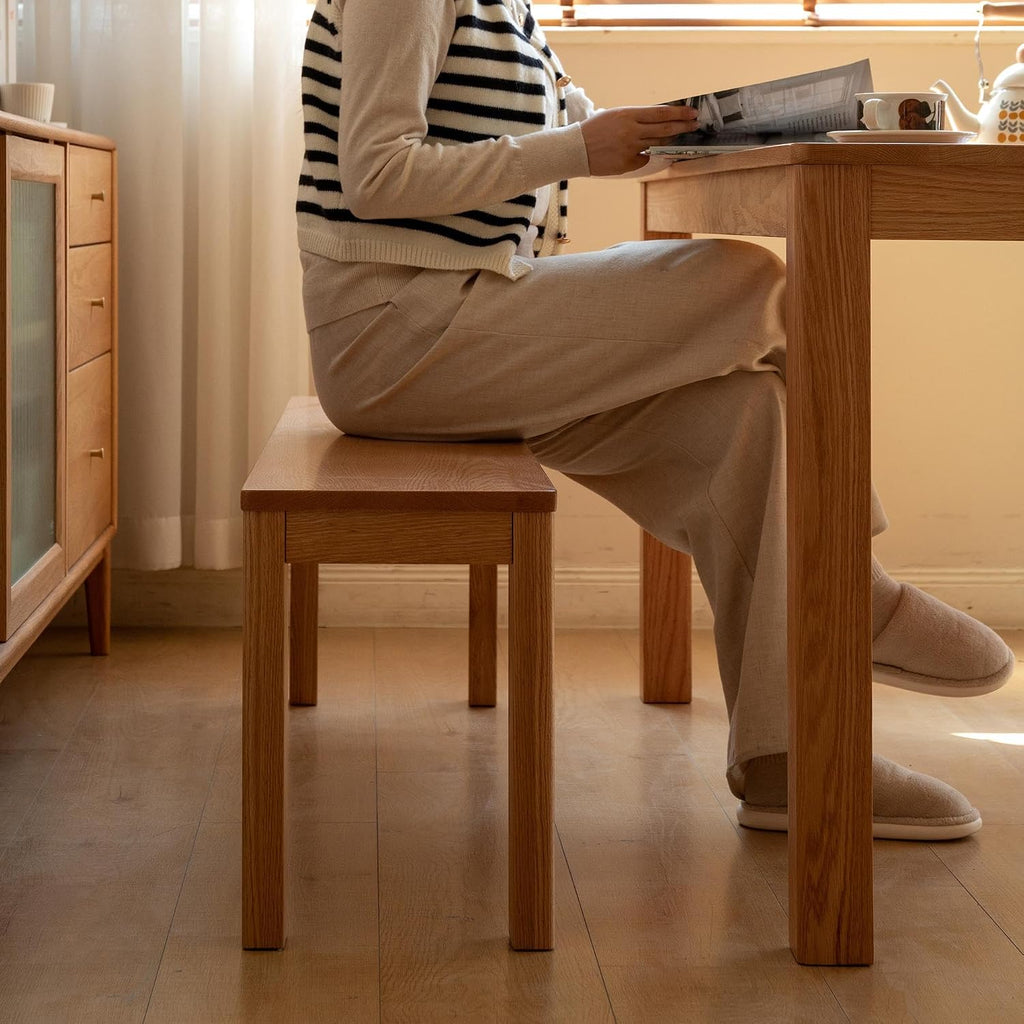 Rectangular Solid Oak Wood Dining Bench