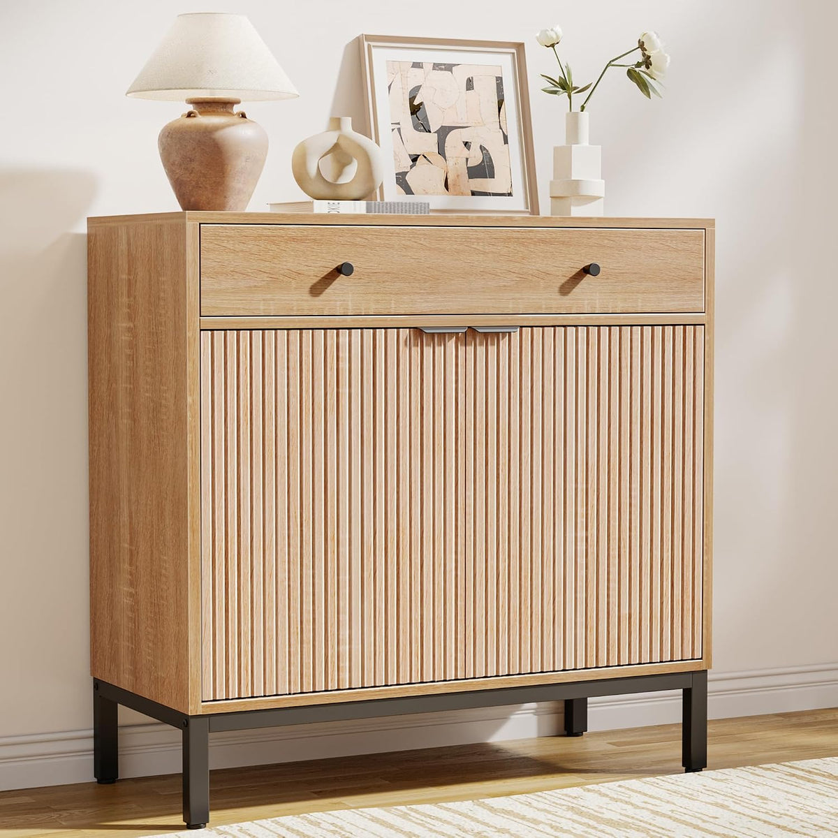 Modern Fluted‑Wood Sideboard Buffet Cabinet