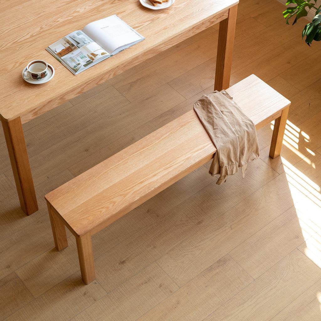 Rectangular Solid Oak Wood Dining Bench