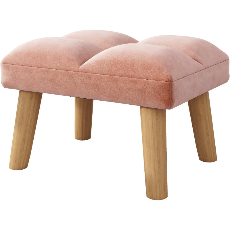 Modern Padded Wooden‑Leg Footstool Ottoman